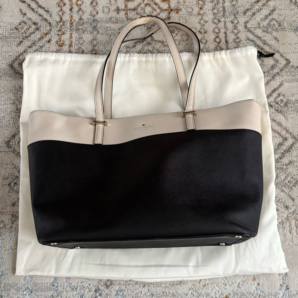 Kate Spade Two Tone Black Cream Tote with Dust Bag